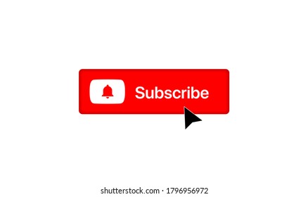 Youtube Subscribe Button. Social Media Button With Black Coursor Vector Illustration On White Background