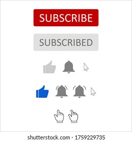 Youtube Subscribe, Like, Bell, Arrow Or Cursor Button And Hand Illustration. You Can Use This Asset For Your Content Like As Live Streaming, Video Games, Gaming, Broadcasting, Promotion, Advertise Etc