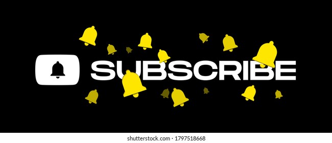 Youtube Subscribe Title Urban Style With Flying Bells Vector Illustration On Black Background