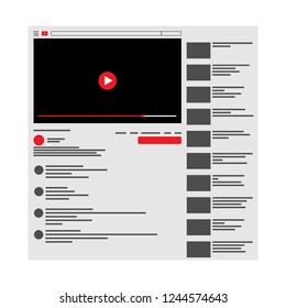 Youtube . Vector browser window with video player web site mock up . User Comments. Media Player template . Video player Interface. Vector illustration.