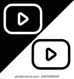 YouTube vector icon, Outline style, isolated on Black and White Background.