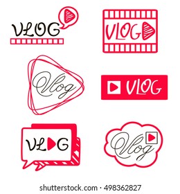 YouTube video channel player. Vlog or video blogging or video channel buttons set. Vector illustration. youtube Flat Social Media Background Sign Download. Play Vector Logo. icon