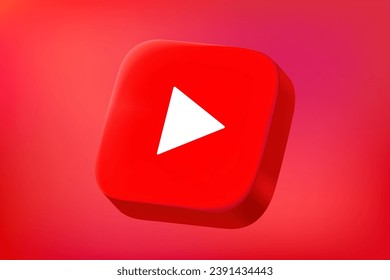 Youtube video platform button on red background. Vector 3d editorial illustration for breaking news. TURKEY, FETHIYE, November 22, 2023 