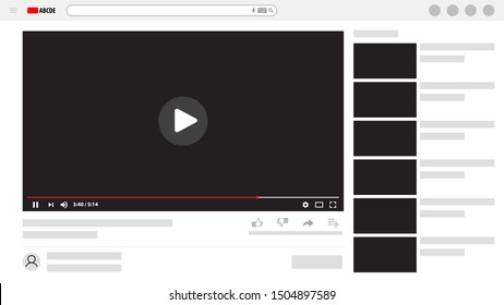 Youtube Video Player Mockup, Template. Vector Illustration. EPS10