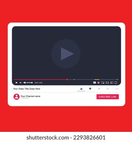 Youtube video player mockup template, Video player template interface. Social media concept. Website mockup video channel. Web windows player.