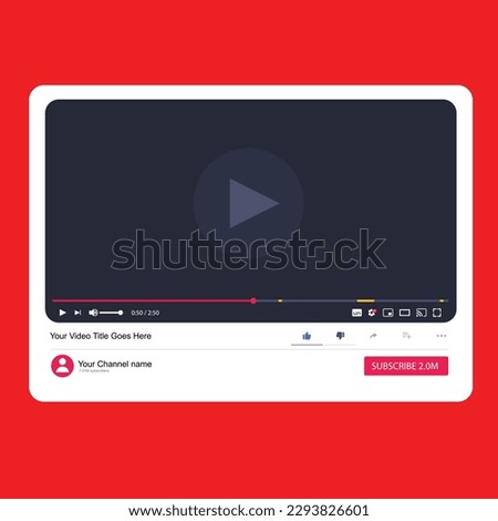 Youtube video player mockup template, Video player template interface. Social media concept. Website mockup video channel.video thumbnail.