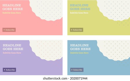 Youtube Video Streaming Channel Thumbnail Template Set Of Four With Pastel Colour Palette And Seamless Pattern Cover Art