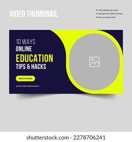 Youtube video thumbnail banner template design, education tips and hacks video cover banner design, vector eps file