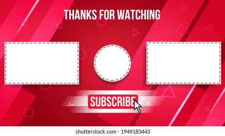 Youtubee End Screen with red design and red lines. Youtubee Video Template, background, Outro Card, endscreen, banner, channel. Social media design.