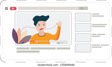 Youtube,Vector Illustration. Youtube Web Responsive Online Video Streaming. Flat Design Can Use For, Landing Page, Mobile App, Poster, Banner, Flyer, Template, UI, Web.