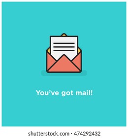 You've Got Mail Envelope (Line Icon In Flat Style Vector Illustration Design)