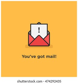 You've Got Mail Envelope (Line Icon in Flat Style Vector Illustration Design) With Exclamation Mark Inside