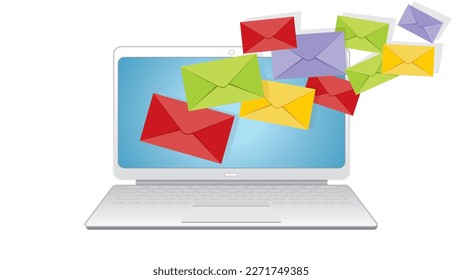 You've got Mail. Isolated laptop with flying envelopes - e-mail posts. Vector illustration.