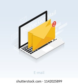  You've Got Mail,isometric Email Laptop Notifications Vector