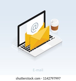  You've Got Mail,isometric Email Laptop Notifications Vector