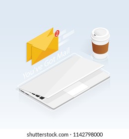  You've Got Mail,isometric Email Laptop Notifications Vector