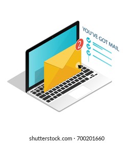  You've Got Mail,isometric Email Laptop Notifications Vector