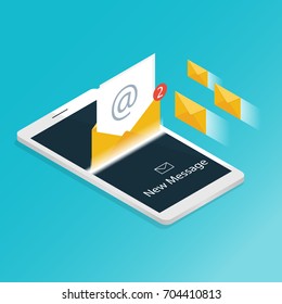 You've got mail,isometric Email smartphone notifications application vector