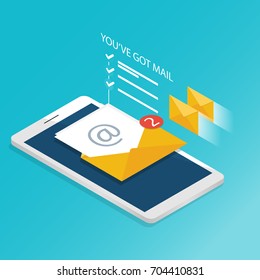 You've got mail,isometric Email smartphone notifications application vector