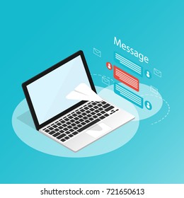You've got mail,isometric laptop send message rocket paper,application notifications vector