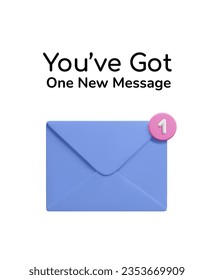 You've got one new message web banner vector illustration. Cute 3d email envelope with one message notification. Cartoon style 3d postal mail icon. Purple mailbox with pink notification sign.