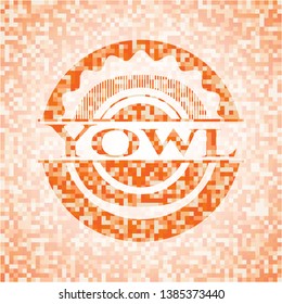 Yowl orange tile background illustration. Square geometric mosaic seamless pattern with emblem inside.