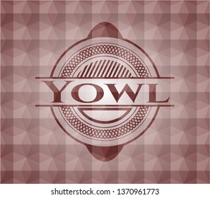 Yowl red emblem with geometric background. Seamless.