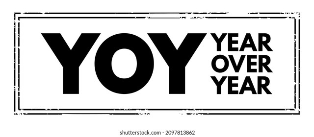 YOY - Year Over Year is a method of evaluating two or more measured events to compare the results, acronym text concept stamp