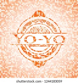 Yo-yo abstract orange mosaic emblem with background