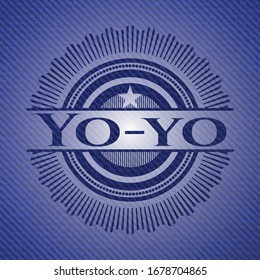 Yo-yo badge with denim texture. Vector Illustration. Detailed.