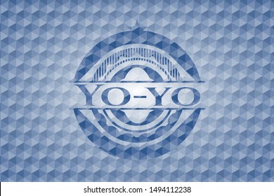 Yo-yo blue badge with geometric background. Vector Illustration. Detailed.