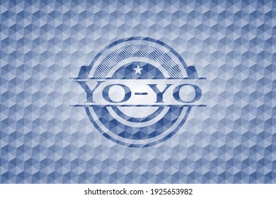 Yo-yo blue badge with geometric background. Vector Illustration. Detailed. 