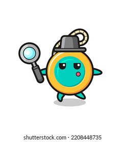 yoyo cartoon character searching with a magnifying glass , cute design