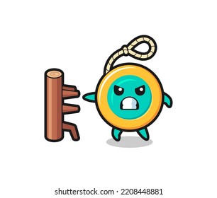 yoyo cartoon illustration as a karate fighter , cute design