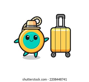 yoyo cartoon illustration with luggage on vacation , cute design