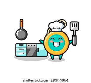 yoyo character illustration as a chef is cooking , cute design