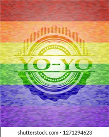 Yo-yo emblem on mosaic background with the colors of the LGBT flag