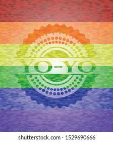 Yo-yo emblem on mosaic background with the colors of the LGBT flag