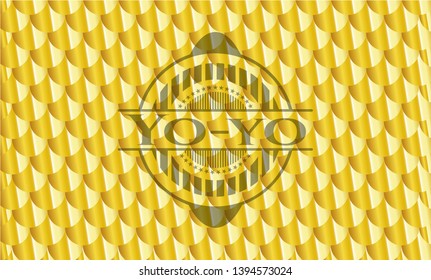 Yo-yo gold shiny badge. Scales pattern. Vector Illustration. Detailed.