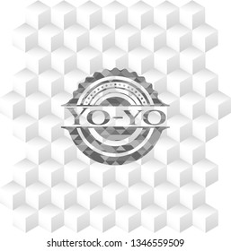 Yo-yo grey emblem. Vintage with geometric cube white background