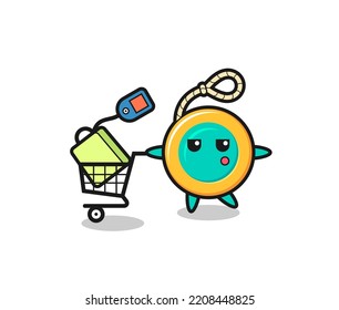 yoyo illustration cartoon with a shopping cart , cute design