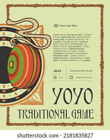 Yoyo illustration with ethnic background for social media post. Hand drawn Indonesian traditional games Illustration. 