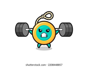 yoyo mascot cartoon with a barbell , cute design