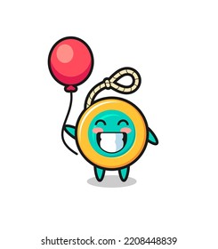 yoyo mascot illustration is playing balloon , cute design