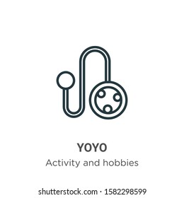 Yoyo outline vector icon. Thin line black yoyo icon, flat vector simple element illustration from editable activity and hobbies concept isolated on white background