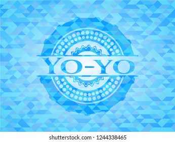 Yo-yo realistic light blue emblem. Mosaic background