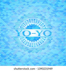 Yo-yo realistic light blue emblem. Mosaic background