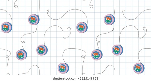 Yoyo seamless pattern. Aesthetics of the 90s, 2000s. Vector, flat illustration in retro style.