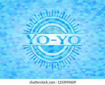 Yo-yo sky blue emblem with mosaic ecological style background
