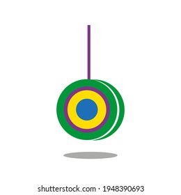 Yo-yo toy, drawn with green, yellow, blue and purple colours, isolated on white background